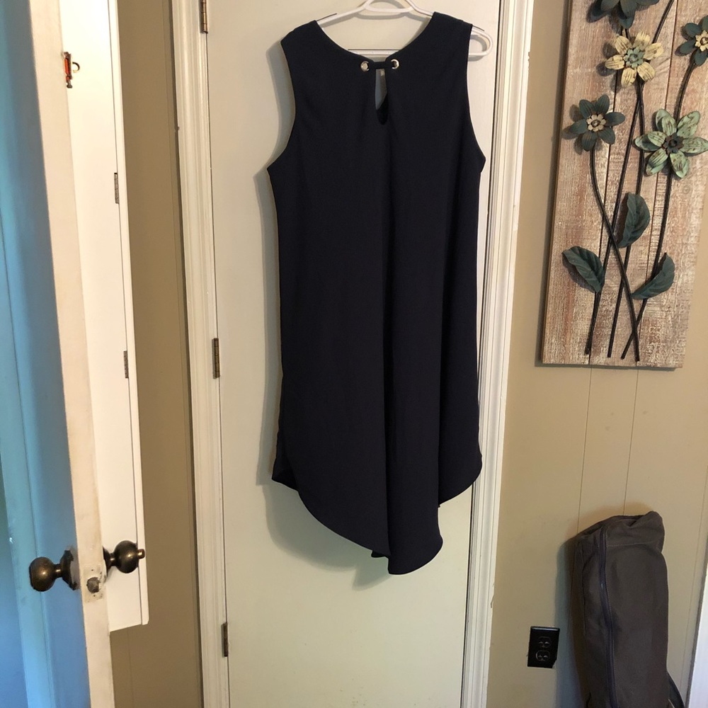 Navy lined sleeveless dress